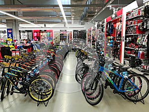 Bicycles in a sports store