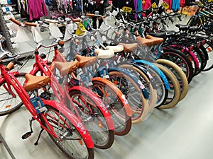 Bicycles in a sports store