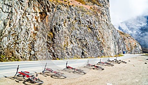 Bicycles at the starting point of death road in Bolivia