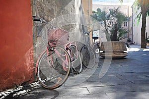 Bicycles on sunny street