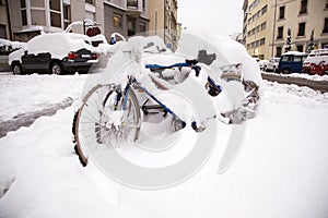 Bicycles under snow