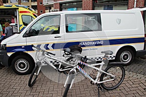 Bicycles and vehicle of the local municipality enforcment of Zuidplas, The Netherlands.