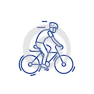 Bicycling,bycicle man line icon concept. Bicycling,bycicle man flat  vector symbol, sign, outline illustration.