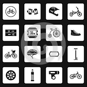 Bicycling icons set, simple style
