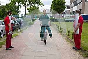 Bicyclist hitting pane of glass photo