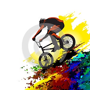 Bicyclist jumping, extreme sports vector illustration