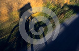 Bicyclist's Shadow Whizzing By