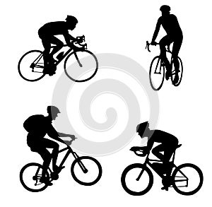 Bicyclists silhouettes set