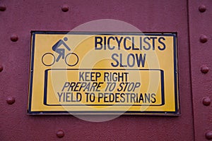 Bicyclists Slow Sign