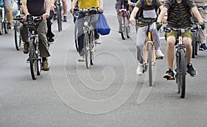 Bicyclists in traffic on the streets