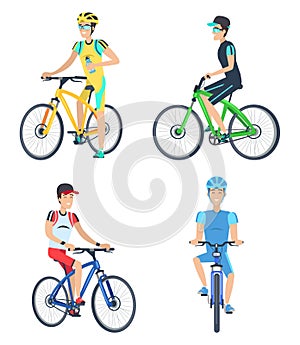 Bicyclists Wearing Costumes Vector Illustration