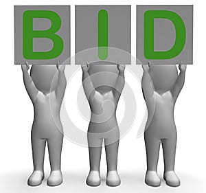 Bid Banners Shows Auction Bidder And Auctioning photo