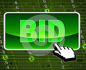 Bid Button Indicates World Wide Web And Auctioning