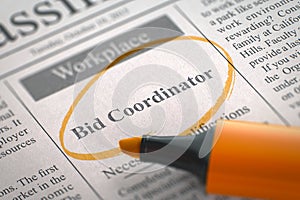 Bid Coordinator Job Vacancy. 3D.