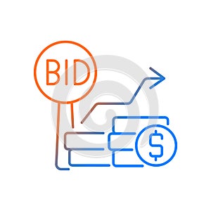 Bid increments gradient linear vector icon