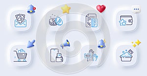 Bid offer, Launder money and Loyalty program line icons. For web app, printing. Vector