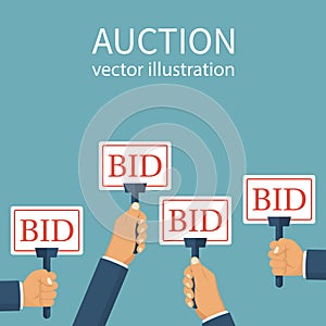 Bid sign in hand of people