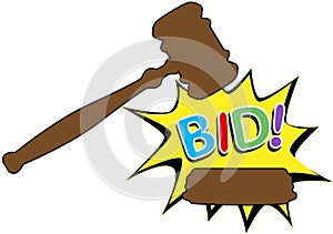 Bid to buy auction gavel cartoon icon photo