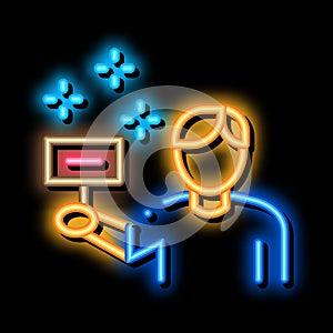 bidder holding sign neon glow icon illustration