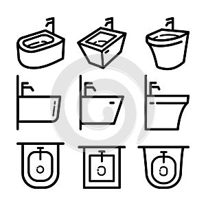 Bidet icon set in outline style icon style isolated