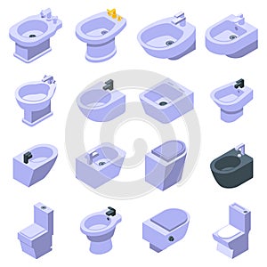 Bidet icons set, isometric style