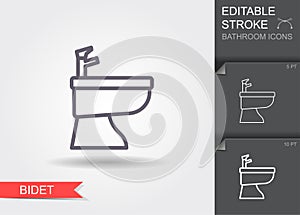 Bidet. Line icon with editable stroke with shadow