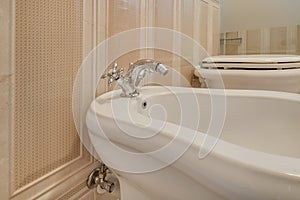 Bidet in modern toilet with  wall mount shower attachment