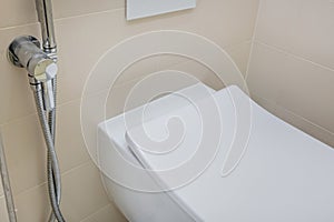 Bidet in modern toilet with  wall mount shower attachment