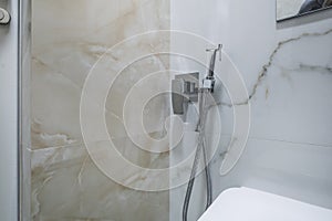 Bidet in modern toilet with  wall mount shower attachment