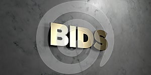 Bids - Gold sign mounted on glossy marble wall - 3D rendered royalty free stock illustration