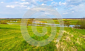 Biebrza river wetlands and bird wildlife reserve during spring nesting period in Burzyn village in Poland