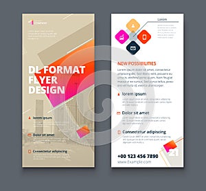 Biege DL Flyer design with square shapes, corporate business template for dl flyer. Creative concept flyer or banner