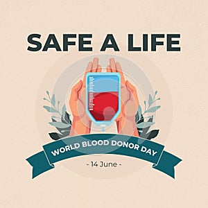 Biege Red Green Bold Illustration World Blood Donor Day