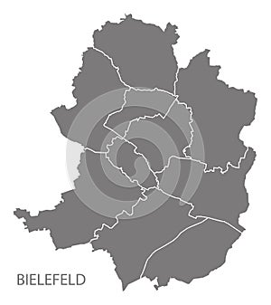 Bielefeld city map with boroughs grey illustration silhouette sh photo