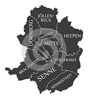 Bielefeld city map Germany DE labelled black illustration