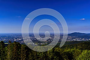 Bielsko Biala, South Poland: Wide angle from up above panoramic detailed high definition view of scenic mountains, green forest