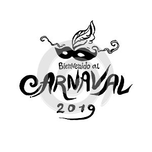 Bienvenido al Carnaval 2019. Logo writing in spanish. Translated as Carnival 2019. photo