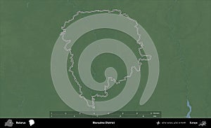 Bierazino District outlined, Belarus. Physical