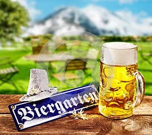 Biergarten or Beer Garden sign for Oktoberfest