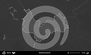 Biesankovicy District highlighted, Belarus. Grayscale