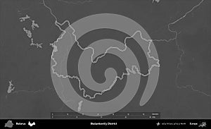 Biesankovicy District outlined, Belarus. Grayscale