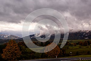 Bieszczady Mountains fog rising from the mountains