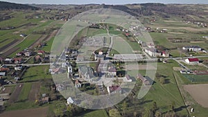 Biezdziadka, Poland - 4 9 2019: Panorama from a bird\'s eye view. Central Europe: The Polish village of Kolaczyce photo