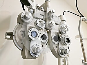 Bifocal Optometry eyesight measurement device on white backgroun photo
