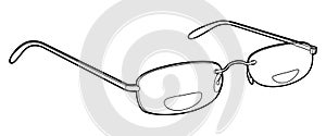 Bifocal Rimless frame glasses fashion accessory illustration. Sunglass 3-4 view for Men, women, silhouette style, flat photo