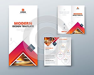 Bifold brochure design with square shapes, corporate business template for bifold flyer. Creative concept folded flyer