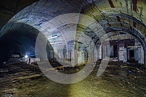 Bifurcate tunnel at the Object 221, abandoned soviet bunker, reserve command post of Black Sea Fleet