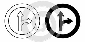 Bifurcation traffic sign icons