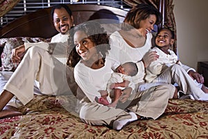 Big African American family with newborn baby