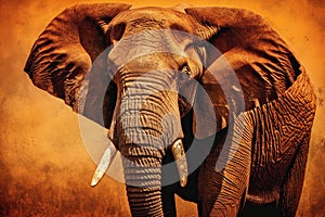 Big African Elephant In Orange Colors